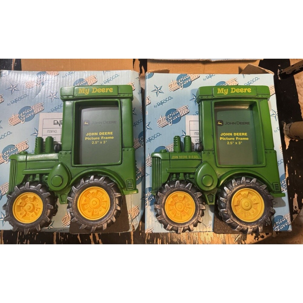 New Set Of 2 Enesco John Deere Diesel Tractor My Deere Picture Frame 2.5” X 3”